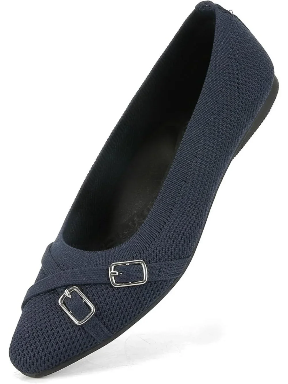 Women's Navy Blue Ballet Flats Dress Work Business Casual Buckle Comfort Shoes